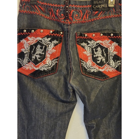 Black Carpet Mens Jeans 36×34 Black With Decorated Pockets Authentic Quality Y2K - Picture 5 of 15